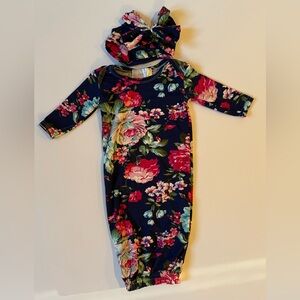 Little Love Boutique Floral Gown with Matching Headband 0-3M EUC
